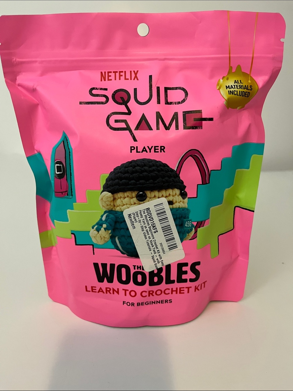 Netflix Squid Game Woobles Crochet Kit - Pink with Teal and Lime Accents